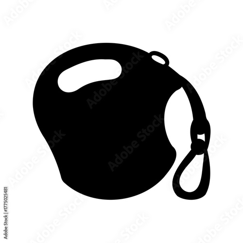 Black Silhouette of a Retractable Dog Leash with Handle and Clip