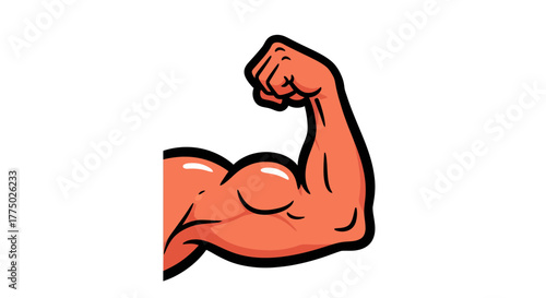 Stylized muscular arm flexing with bold outlines showcasing power and strength