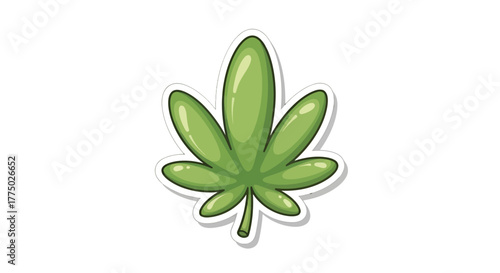 Stylized cannabis leaf illustration with vibrant colors and crisp sticker effect outline