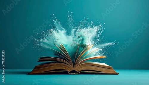 Abstract Conceptual Image of an Open Book Releasing Creative Energy and Imagination