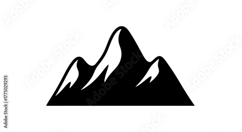 Monochromatic mountain range silhouette with snow peaks, symbolizing adventure and nature