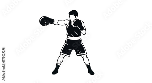 Monochrome depiction of a boxer in action with a minimalistic aesthetic appeal