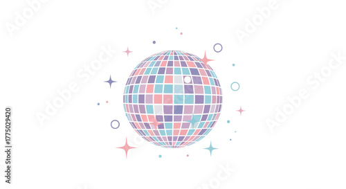 Pastel mirrored disco ball with sparkles, creating a fun and festive celebration vibe
