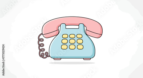 Pastel-colored classic telephone illustration offering a nostalgic and retro communication feel