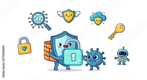 Playful depiction of cybersecurity concepts for educational and marketing campaigns