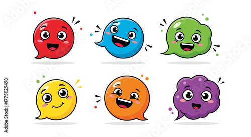 Playful Colorful Speech Bubbles with Cheerful Faces: Vector Communication Symbols Set