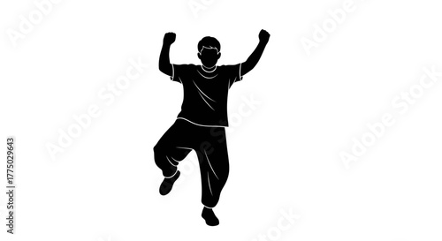 Silhouette of a celebrating man in dynamic pose conveys achievement and exuberance