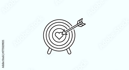 Minimalist arrow pierced heart target conveys love and precision in vector design