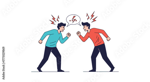 Two angry men engaged in a heated argument or confrontation, with clenched fists and visible frustration, symbolizing conflict and dispute.