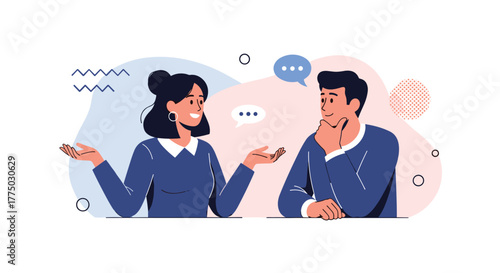 A man and a woman are engaged in an open and collaborative discussion, expressing ideas and actively listening to each other's perspectives.