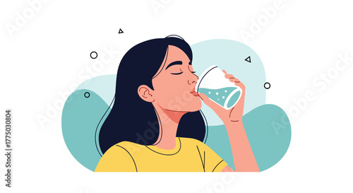 Young woman drinking a refreshing glass of water, highlighting the importance of hydration and well-being.