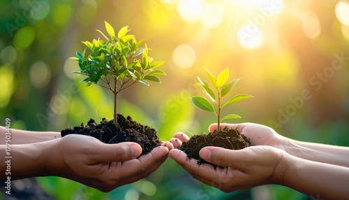 Hands nurturing saplings symbolizing growth, renewal, and sustainable environmental practices