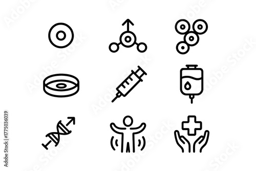 Medical icons representing health, science, and technology for education and communication in the healthcare field