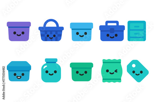 Colorful and cheerful storage containers with smiling faces perfect for organizing and decorating playrooms and nurseries