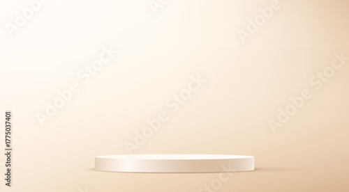 Beige background vector 3d with podium. Empty room with light effect. Space for selling products on the website. Vector illustration.