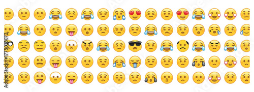 Mega collection of emoji symbols including faces, animals, food, activities, and objects — ready for creative projects, app interfaces, social media posts, and online messaging platforms.