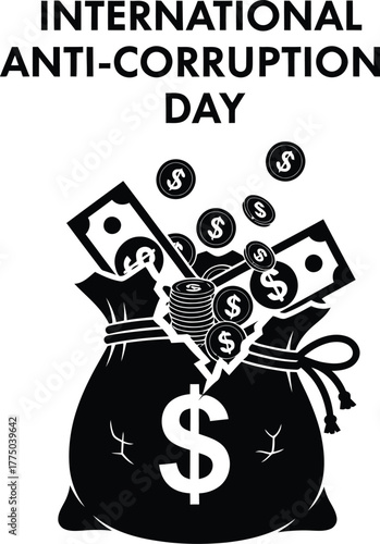 International anticorruption day with money bag and dollar sign