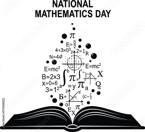 National mathematics day illustration with open book and mathematical formulas
