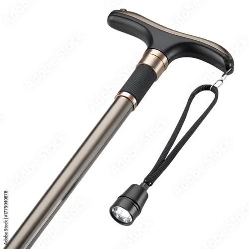 Modern ergonomic walking cane with integrated LED light for enhanced safety and independence during nighttime strolls