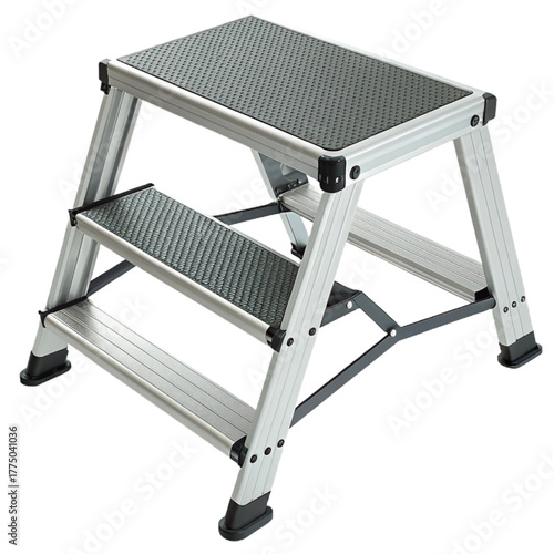 Modern portable two-step aluminum stepladder with anti slip treads for safe home or workshop access
