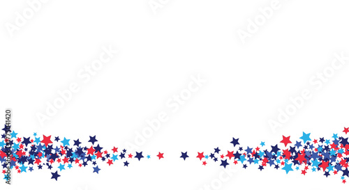Scattered red, white, and blue stars forming a decorative border on a white background.