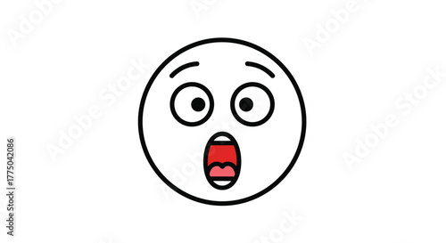 A cartoon face with wide open eyes and mouth showing surprise and shock.