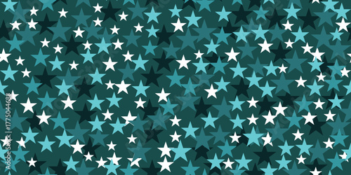 A lively pattern of overlapping blue and white stars, creating a playful celestial feel.