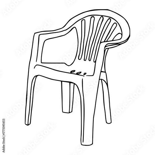 simple plastic armchair outline: patio or terrace furniture sketch
