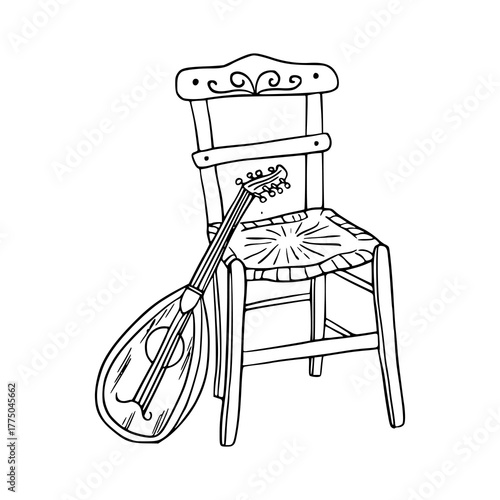 folk music and vintage furniture line art