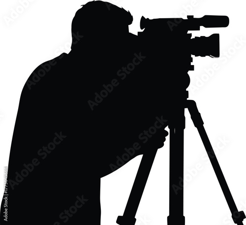Filmmaker silhouette with professional video camera on tripod vector