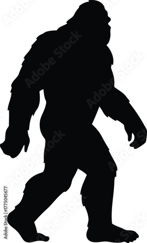 Silhouette bigfoot sasquatch walking mysterious creature primate forest legend icon vector