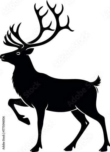 Christmas icon vector silhouette of a majestic deer with large antlers standing gracefully on a white background view
