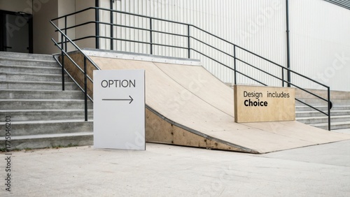 Modern Ramp Design with Clear Directional Signage for Choices in Urban Spaces