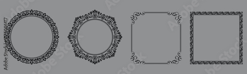 Set of decorative frames Elegant vector element for design in Eastern style, place for text. Floral black and gray borders. Lace illustration for invitations and greeting cards