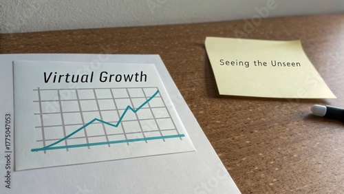 Visual Representation of Virtual Growth Concept with Graph and Sticky Note on a Simple Workspace Surface