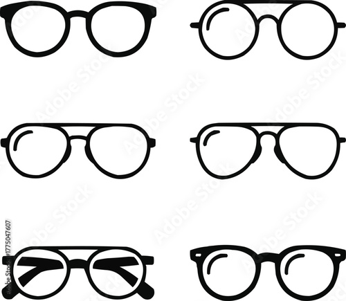 Eyewear Outline Icons Set Sunglasses, Eyeglasses, and Fashion FramesEyewear Outline Icons Set  Sunglasses, Eyeglasses, and Fashion Frames