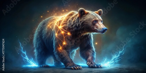 Majestic Brown Bear Illuminated by Celestial Energy and Electrifying Power