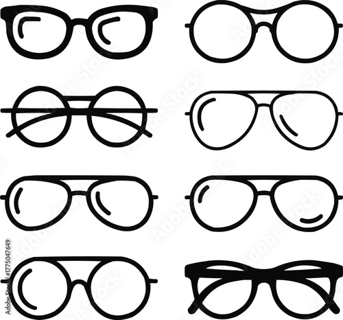 Eyewear Outline Icons Set  Sunglasses, Eyeglasses, and Fashion FramesEyewear Outline Icons Set  Sunglasses, Eyeglasses, and Fashion Frames