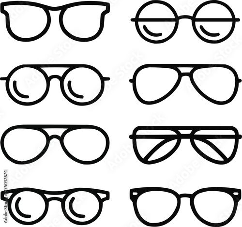 Eyewear Outline Icons Set  Sunglasses, Eyeglasses, and Fashion FramesEyewear Outline Icons Set  Sunglasses, Eyeglasses, and Fashion Frames