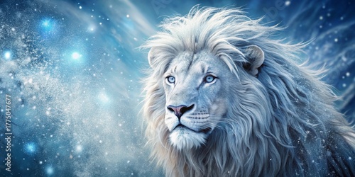 Majestic White Lion in a Winter Wonderland, a Serene and Powerful Portrait of a King