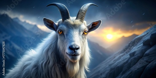 Majestic Mountain Goat at Sunset A Portrait of Wild Beauty with Golden Eyes