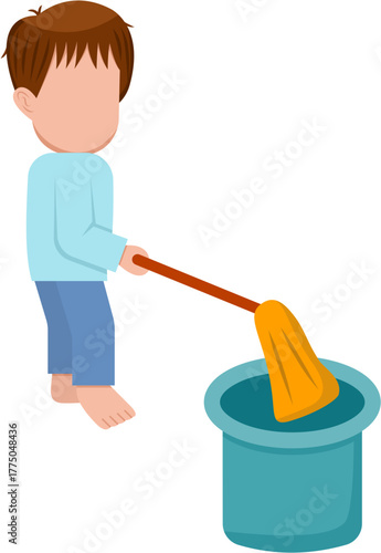 Little Boy Mopping Floor Illustration