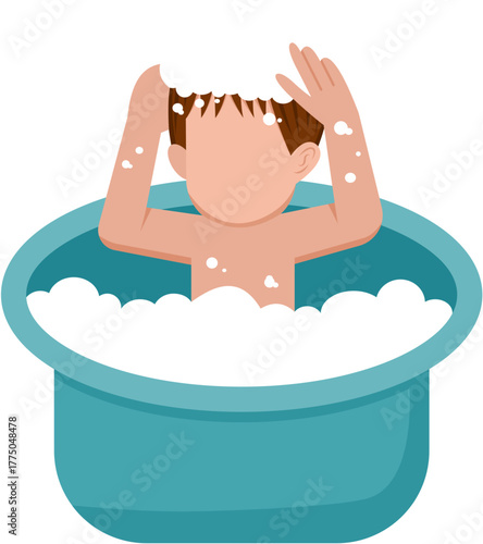 Little Boy Taking A Bath In Bathtub