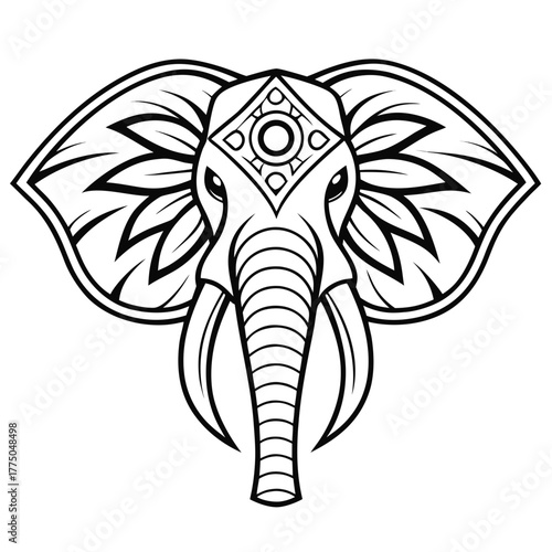 Wallpaper Mural Symbolic Elephant Illustration: A detailed outline of an elephant's head showcases cultural and artistic essence. The intricate design captures the animal's majesty Torontodigital.ca