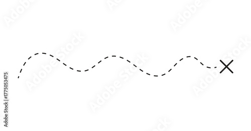 Minimalist Dotted Line Wavy Path Vector with Black X Mark Destination for Journey Route Map Element