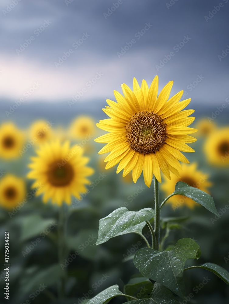 Fototapeta premium Blooming sunflowers in a lush field nature photography sunny day close-up view vibrant colors