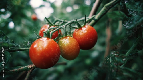 Fresh tomatoes on a branch
