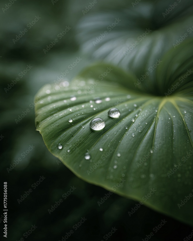 Obraz premium Raindrops on lush green leaf nature macro photography tranquil environment close-up perspective natural beauty