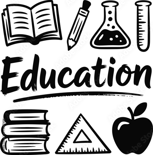 School supplies and apple book pencil