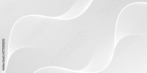 Abstract background with dynamic wavy lines, Digital future technology concept background, white wavy line on grey background.